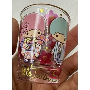 SanRio Japan Little Twin Star Shot Glass painted Gold Flowers pastel